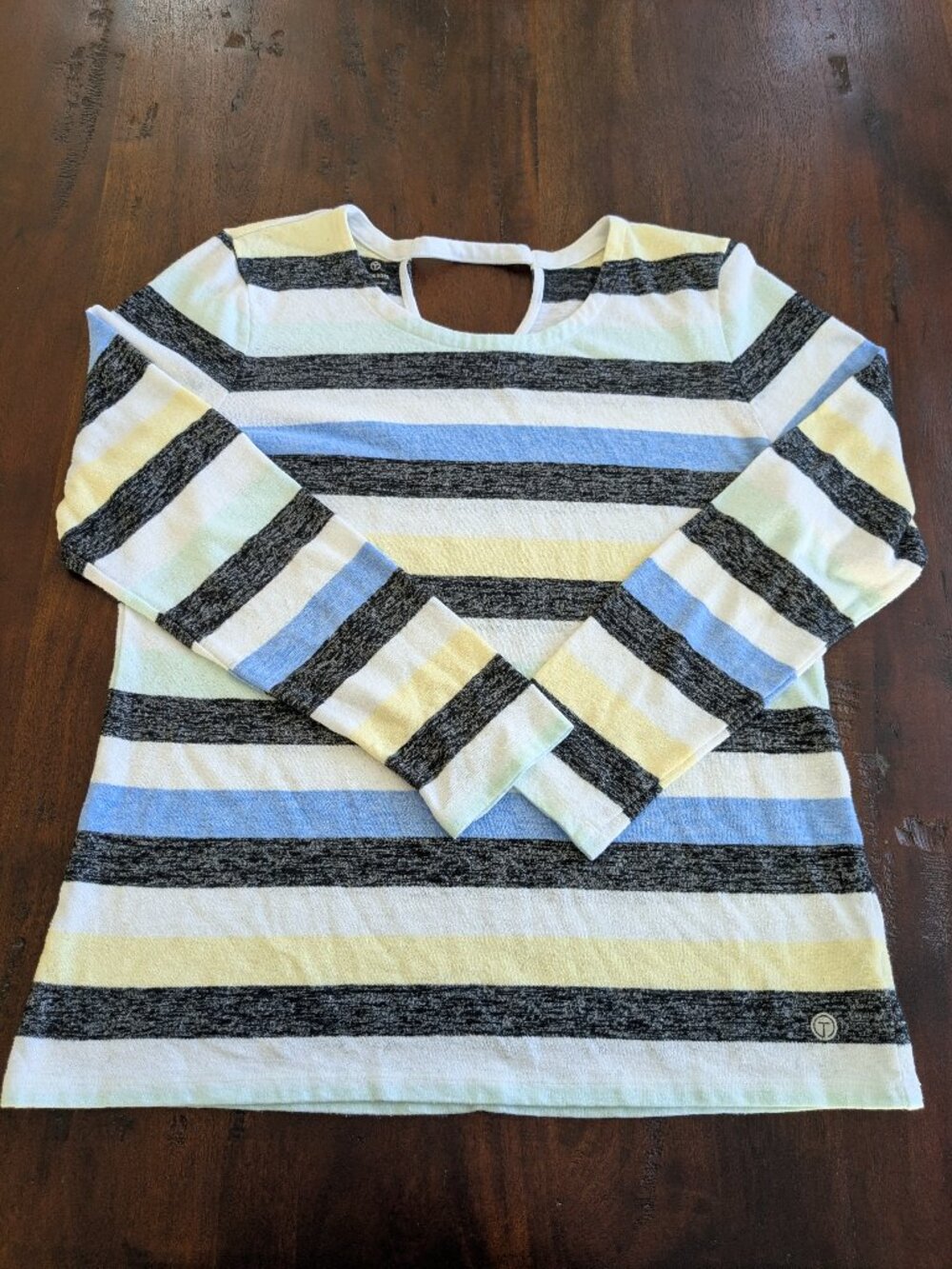 T by Talbots Striped Long Sleeve Keyhole Back Top L